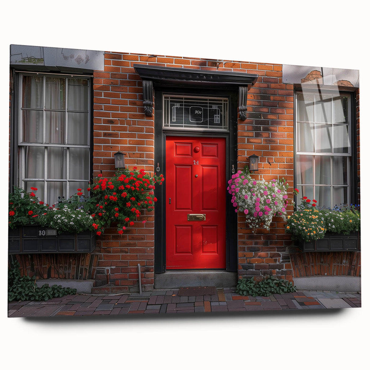 Large abstract wall art on acrylic, featuring a monochrome door design, suitable for bedroom or dining room decor.