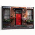 Black and white framed canvas of a vintage door design, ideal for bedroom wall art.