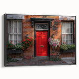 Black and white framed canvas of a vintage door design, ideal for bedroom wall art.