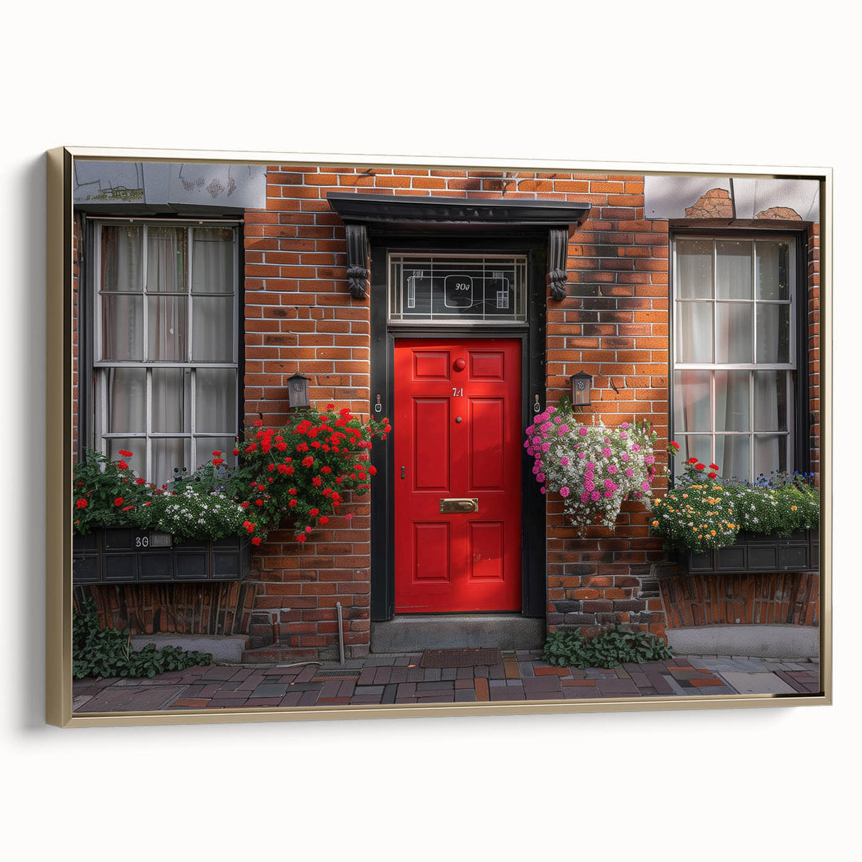 Framed canvas featuring a vintage poster of a colorful landscape painting, ideal for adding a touch of history to any room.