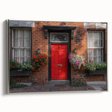 Vintage poster art of a colorful, ornate door design on a silver-framed canvas, ideal for extra large living room wall decor.