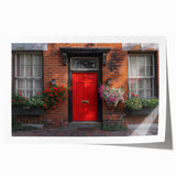 Extra large rolled print of a floral art featuring detailed door architecture in muted earth tones.