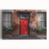 Black and white photo of an ornate door on stretched canvas, ideal for kitchen art.