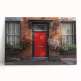 Black and white photo of an ornate door on stretched canvas, suitable as kitchen wall art or for bedroom decor.