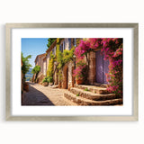 Abstract art print featuring a geometric door design in silver and gray tones on a framed poster.