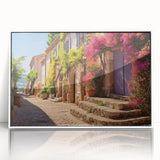 Mid-century modernist door design in black and white on framed acrylic, suitable for modern art wall decor.