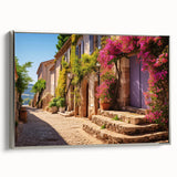 Vintage poster art of an ornate door design in colorful tones on a framed canvas, ideal for living room decor.