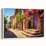 Framed canvas featuring a black and white vintage poster of a landscape, ideal for bedroom wall art.