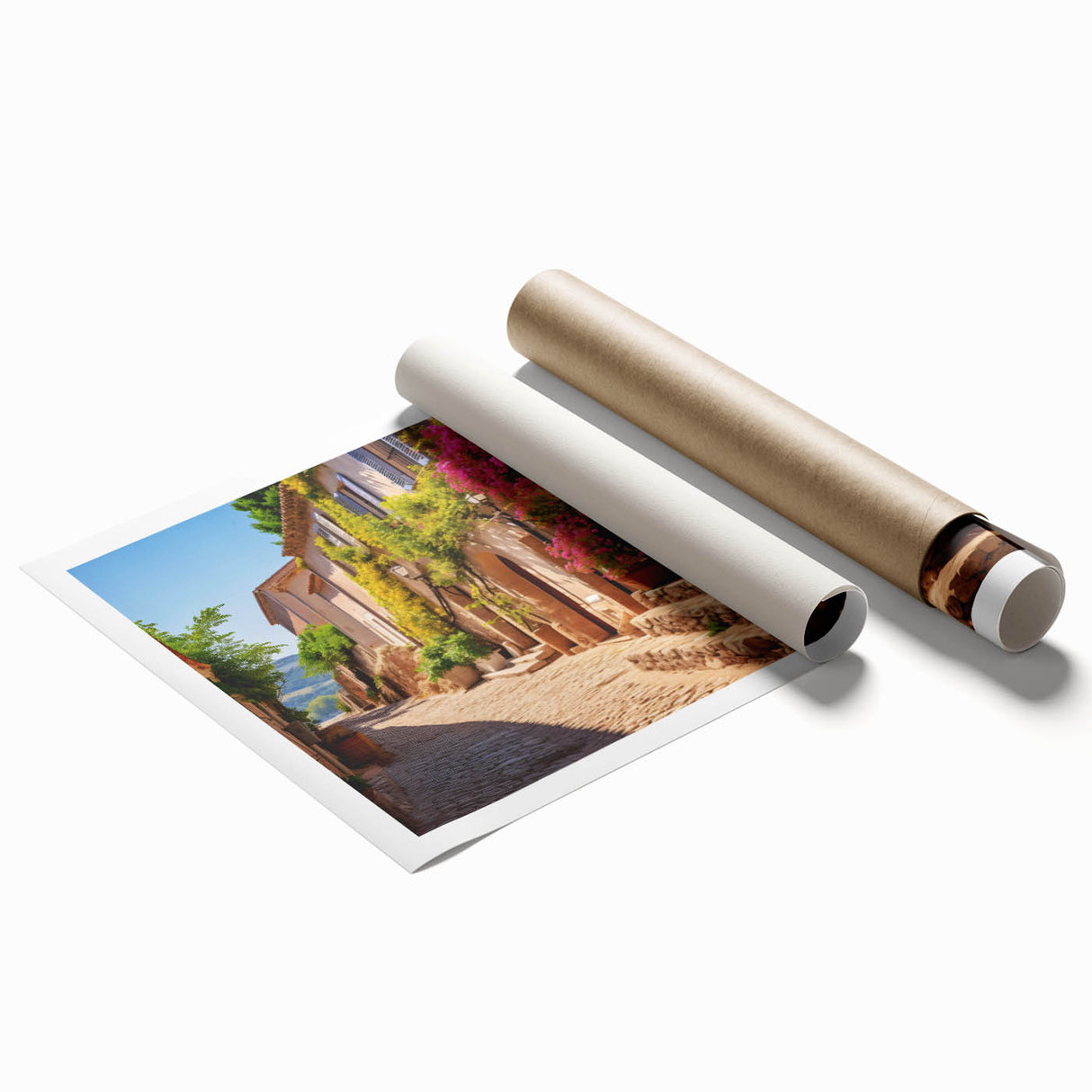Extra large rolled print featuring a detailed floral design on a door, in muted earth tones.