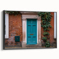 Framed canvas featuring a black and white vintage poster of an architectural door design, ideal for bedroom wall decor.