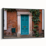 Framed canvas featuring a black and white vintage poster of an architectural door design, ideal for bedroom wall decor.
