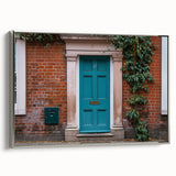 Vintage poster art featuring a monochrome architectural door design on a framed canvas, ideal for living room decor.