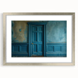 Abstract art print featuring geometric shapes in muted gray, framed in silver, suitable for bedroom or dining room decor.