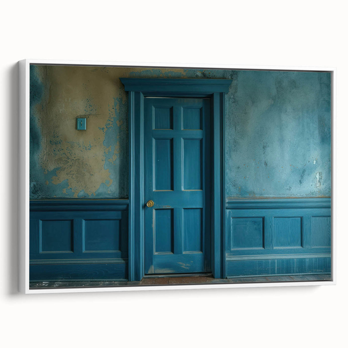Framed canvas of a vintage poster featuring a black and white landscape painting, suitable for bedroom wall art.