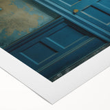 Art deco poster featuring a bold geometric pattern in black and gold on a rolled canvas, suitable for dining room decor.