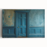 Black and white photo of a detailed door architecture on stretched canvas, ideal for kitchen wall art.