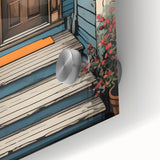 Mid-century modernist large abstract wall art on acrylic glass depicting geometric shapes in earth tones.