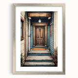 Abstract art print featuring geometric patterns in black and white, silver-framed with mat.