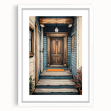 Extra large abstract art print featuring a textured door design in muted earth tones on a white framed canvas.