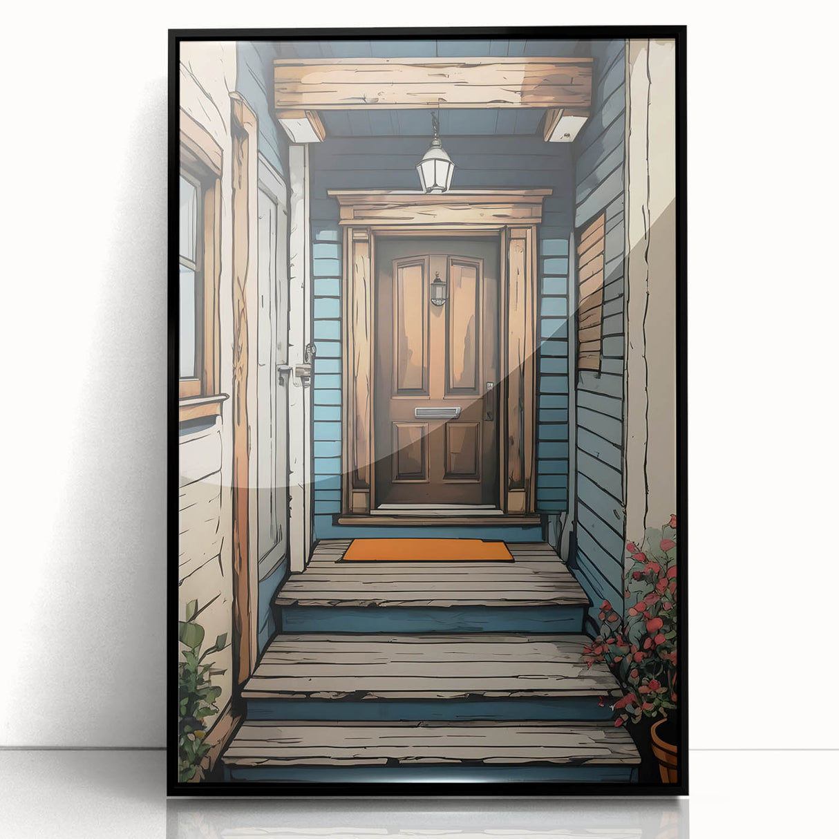Large abstract wall art in mid-century modernist style, featuring geometric shapes in black and white.