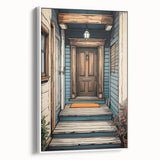 Black and white vintage poster art of a classical door design on a framed canvas, suitable for bedroom decor.