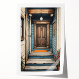 Extra large rolled print featuring a detailed floral design on a door, in muted earth tones, ideal for art wall dining room.