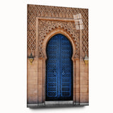 Large abstract art print on acrylic glass featuring a monochrome architectural door design.