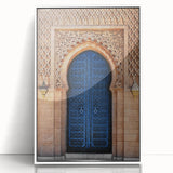 Mid-century modernist style large art print of a white architectural door design on framed acrylic.