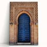 Black and white photo of a detailed door architecture on stretched canvas, ideal for kitchen wall art or bedroom.