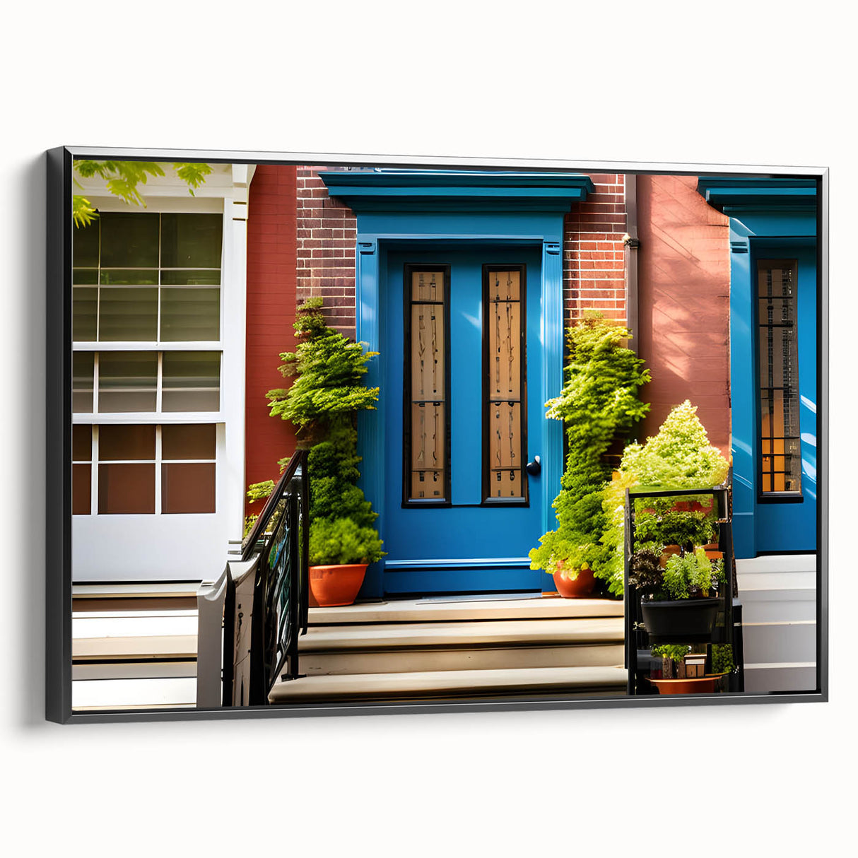 Black and white framed canvas featuring a vintage poster art style of an architectural door design.