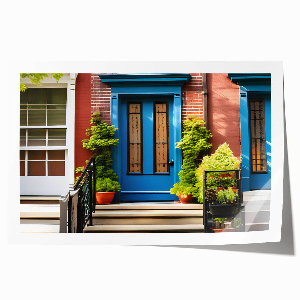 Extra large rolled print of a floral design on a door, featuring muted earth tones.