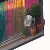 Mid-century modernist large abstract wall art on acrylic glass, featuring geometric shapes in earth tones.