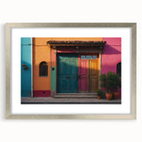 Abstract art print of a detailed door design in muted grey, framed in silver, ideal for dining room decor.