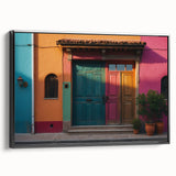 Black and white framed canvas featuring a vintage door design, ideal for bedroom wall decor.