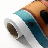 Art Deco poster of an ornate door design in muted gold and white, printed on rolled canvas, ideal for nursery wall art.