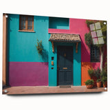 Large abstract wall art on acrylic glass featuring a detailed door design in neutral tones.