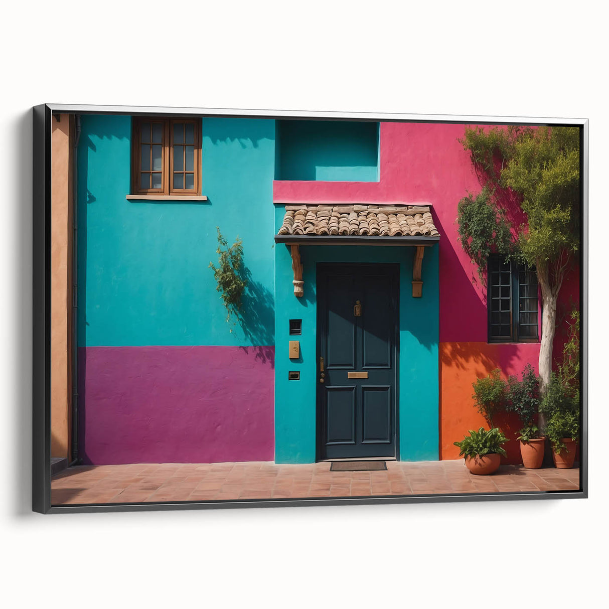 Framed canvas featuring a black and white vintage poster art of an ornate door design, ideal for bedroom wall decor.