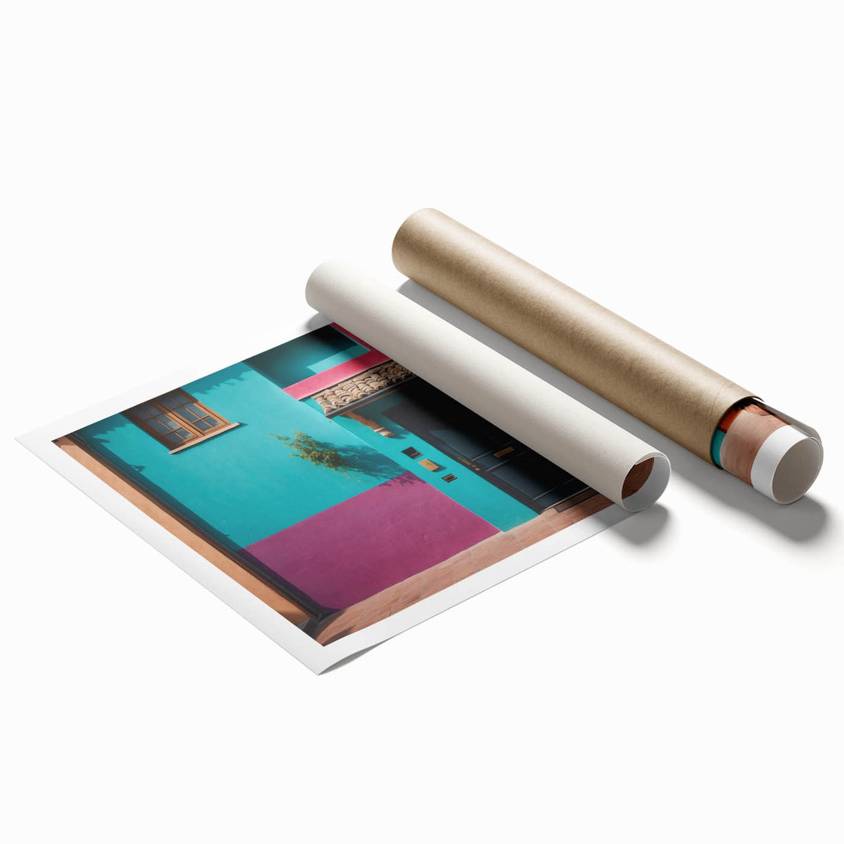 Extra large rolled print featuring a detailed floral design on a door, in muted earth tones.