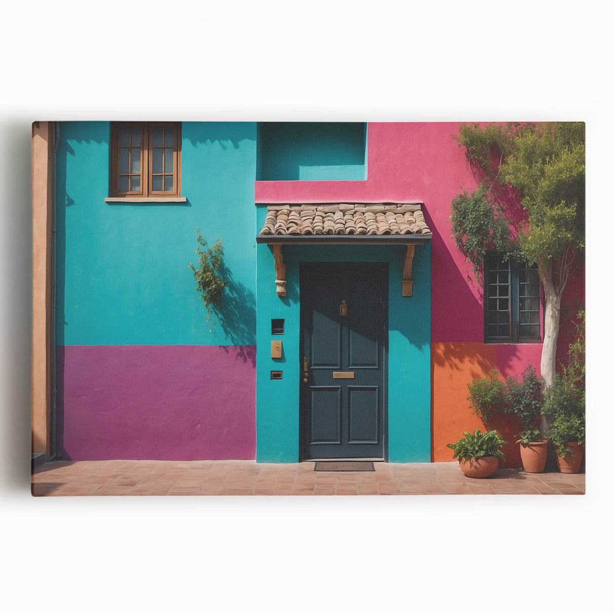 Black and white photo of a detailed door architecture on stretched canvas, ideal for kitchen wall art.
