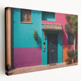 Large stretched canvas featuring a detailed image of an ornate door in muted earth tones, ideal for kitchen wall art.