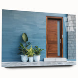 Large abstract wall art on acrylic glass depicting geometric shapes in muted earth tones.