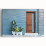 Black and white photo of an ornate door on stretched canvas, ideal for kitchen wall art.