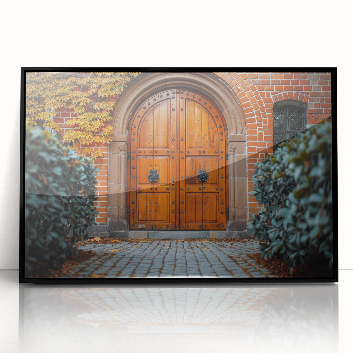 Large abstract wall art featuring geometric shapes in black and white, framed in acrylic.