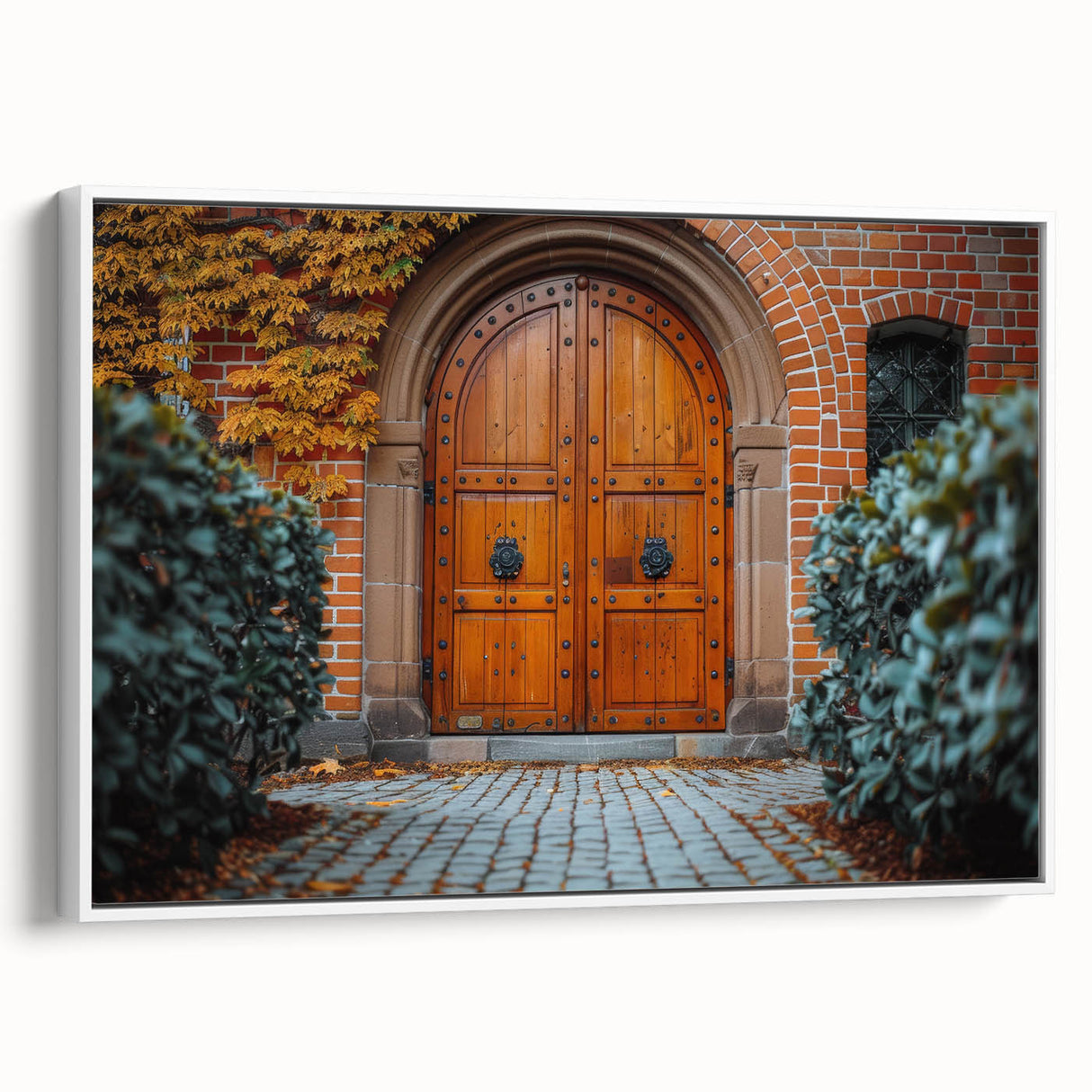 Framed canvas featuring a black and white vintage poster of landscape architecture, ideal for bedroom wall art.