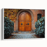 Framed canvas featuring a black and white vintage poster of landscape architecture, ideal for bedroom wall art.