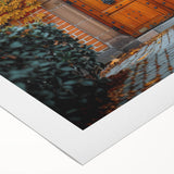 Art deco poster featuring a geometric door design in black and gold on a rolled canvas, suitable for dining room walls.