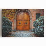 Large black and white photo of an ornate door on stretched canvas, suitable for kitchen wall art.