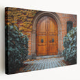 Large stretched canvas featuring a detailed depiction of a vintage door design in neutral tones.