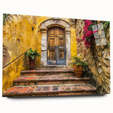 Large abstract wall art on acrylic glass depicting a vibrant, colorful door design, ideal for bedroom or dining room decor.