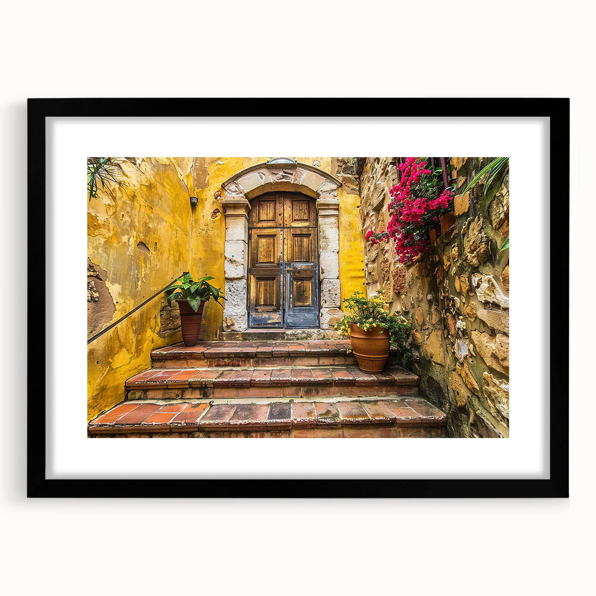 Extra large abstract art print featuring vibrant, colorful textures on a black framed canvas, ideal for living room decor.